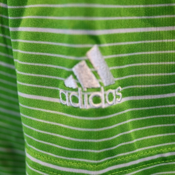 Adidas Green Polo Striped Shirt Small SM Climalite Lime Green Mens Outdoor Shirt - Picture 9 of 11